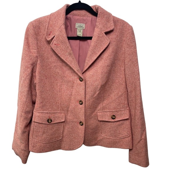 L.L. Bean Jackets & Blazers - LL Bean Womens Coral Pink Herringbone Wool Silk‎ Blend Blazer Jacket L Old Money